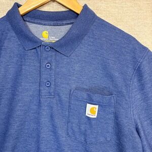 Carhartt Mens Original Fit Blue Heather Short Sleeve Pocket Polo Shirt LG TALL
